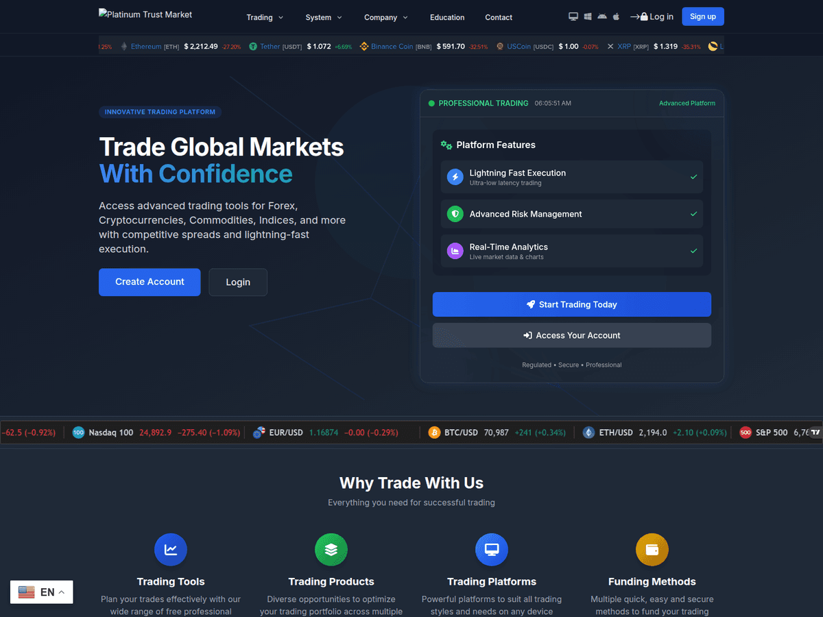 Screenshot der Webseite Unitedwf (platinumtrustmarket.com.unitedwf.org)