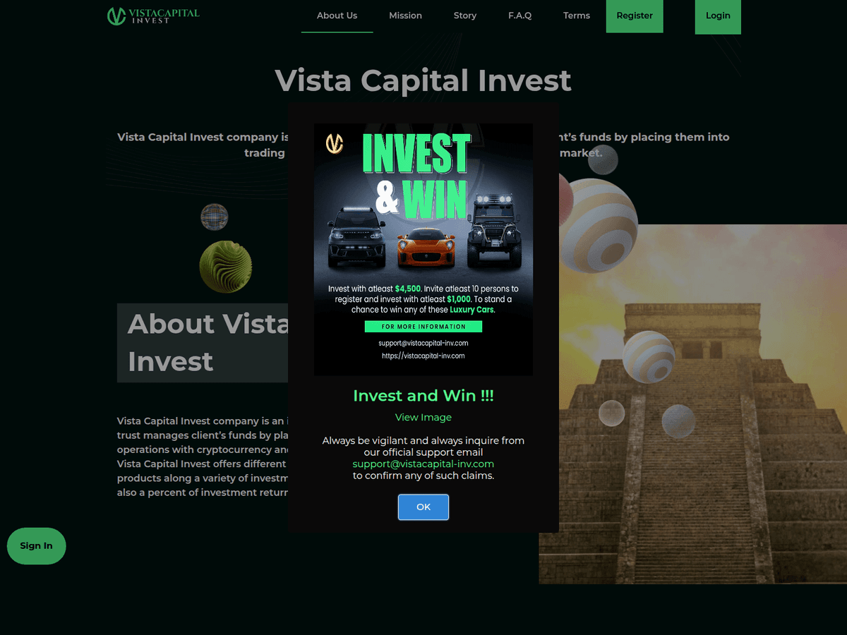 Screenshot der Webseite Vistacapital Inv (mail.vistacapital-inv.com)