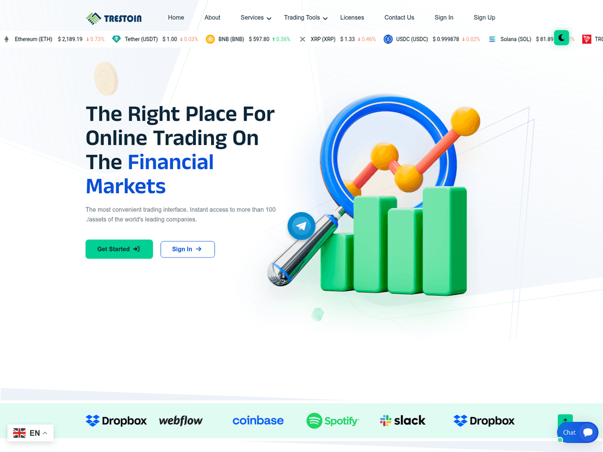 Screenshot der Webseite Trestoin (trestoin.com)
