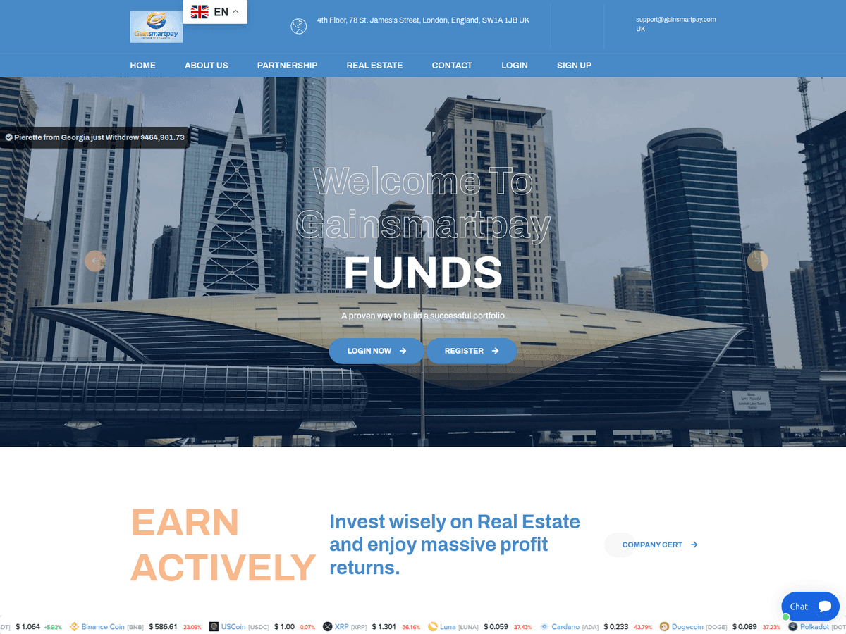 Screenshot der Webseite Gainsmartpay (gainsmartpay.com)
