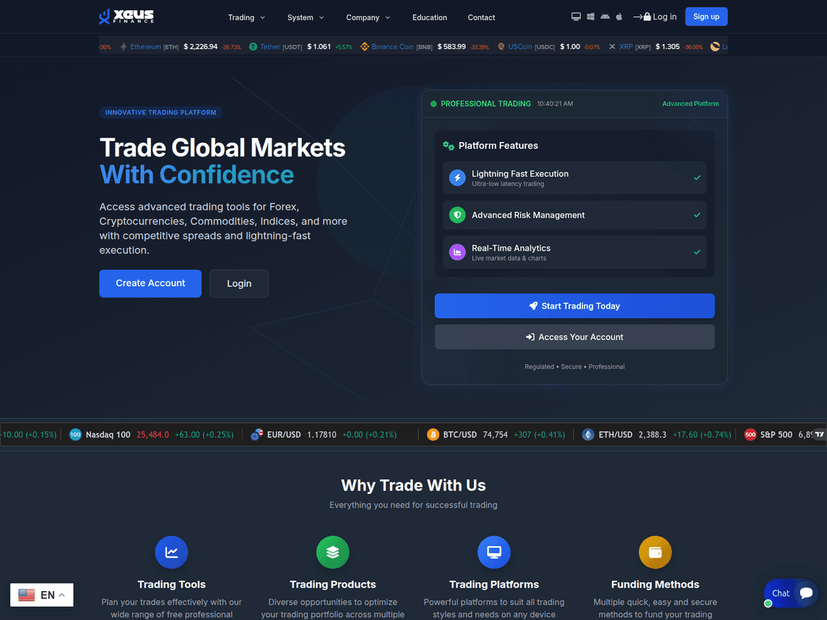 Screenshot der Webseite Xeusfinance (xeusfinance.live)