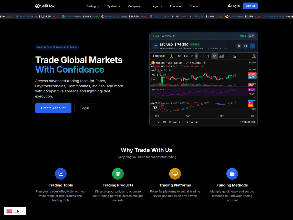 Screenshot der Webseite Sellflox (sellflox.com)