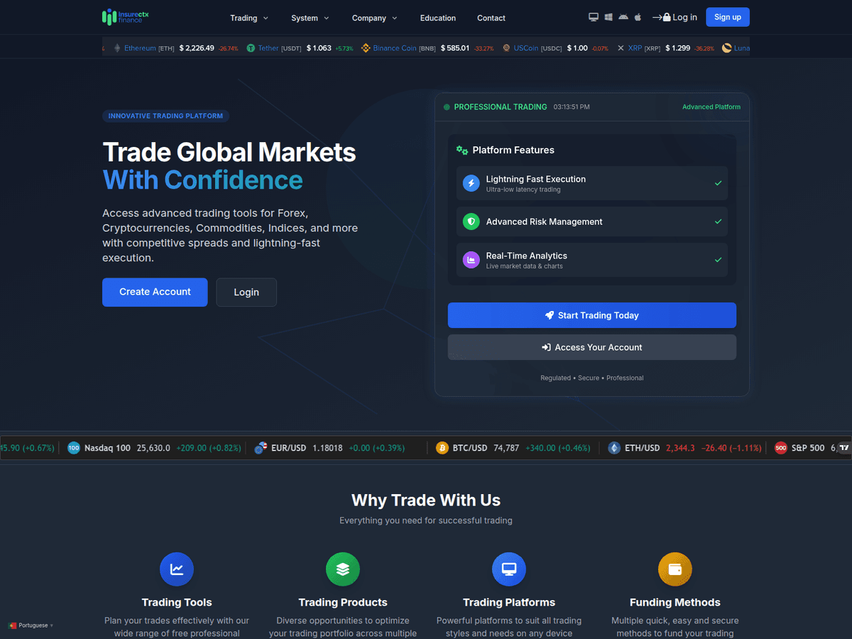 Screenshot der Webseite Insurectxfinance (insurectxfinance.com)