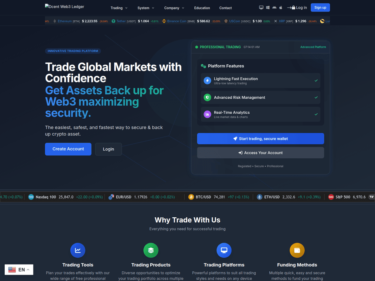 Screenshot der Webseite Dcentweb3ledger (dcentweb3ledger.com)