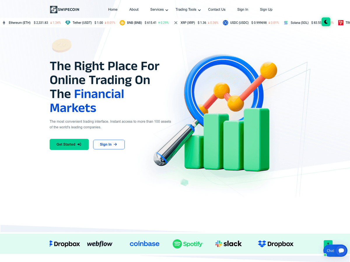 Screenshot der Webseite Swipecoins (swipecoins.live)