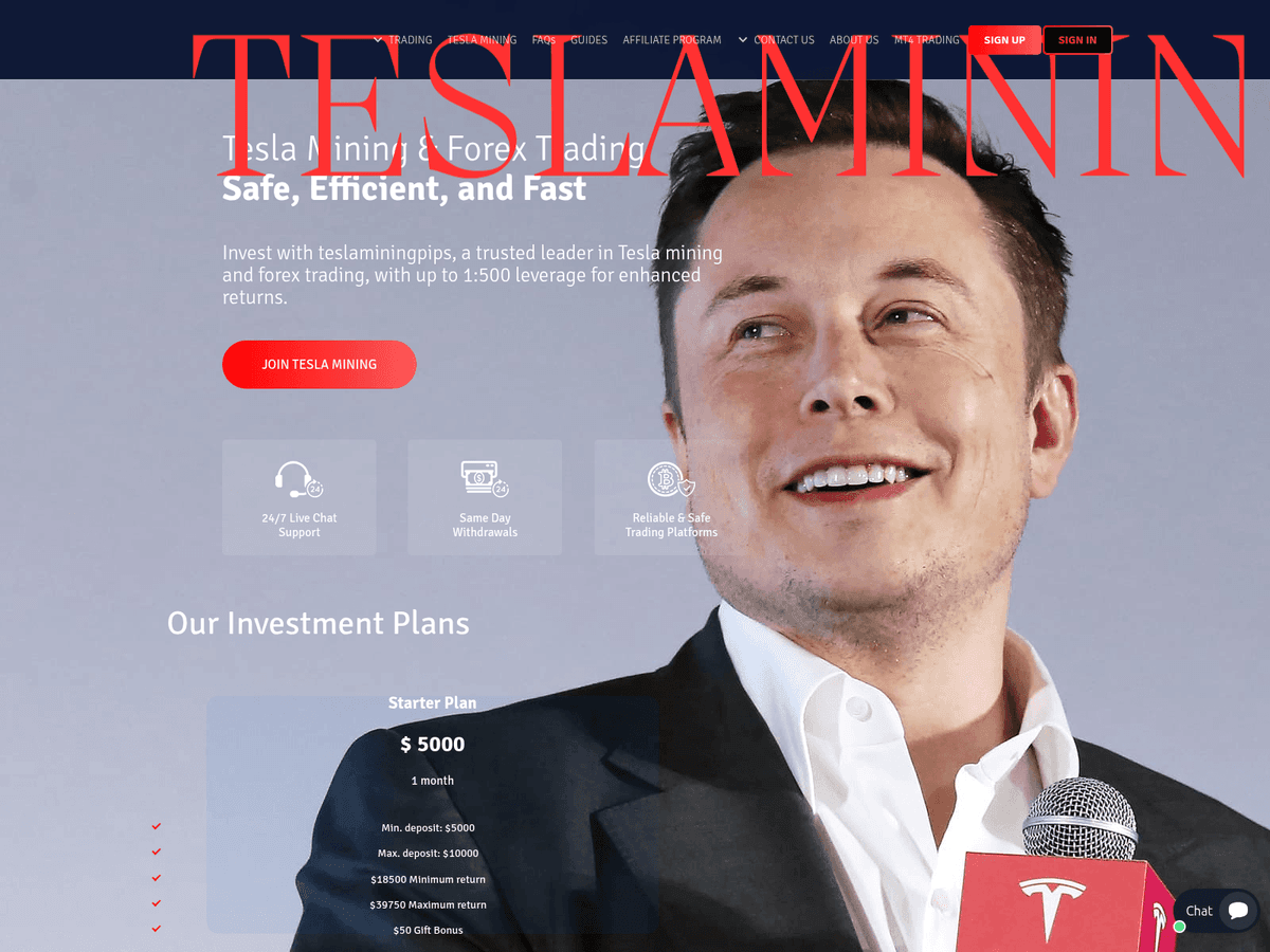 Screenshot der Webseite Teslaminingpips (teslaminingpips.com)