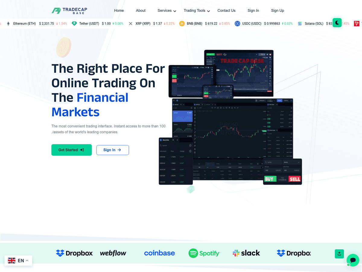 Screenshot der Webseite Protradecapbase (protradecapbase.com)