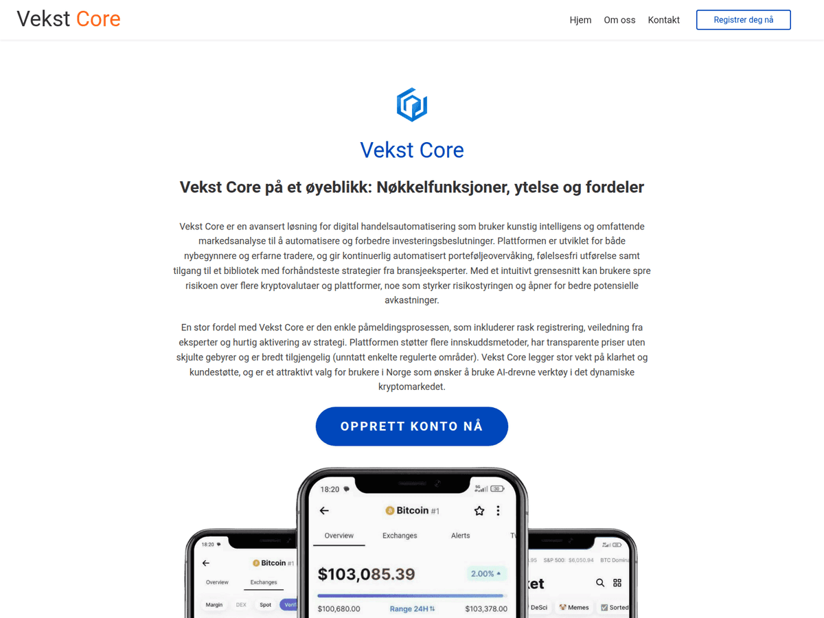 Screenshot der Webseite Vekstcore Ai (vekstcore-ai.com)