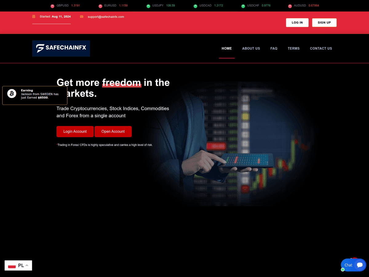 Screenshot der Webseite Safechainfx (safechainfx.com)