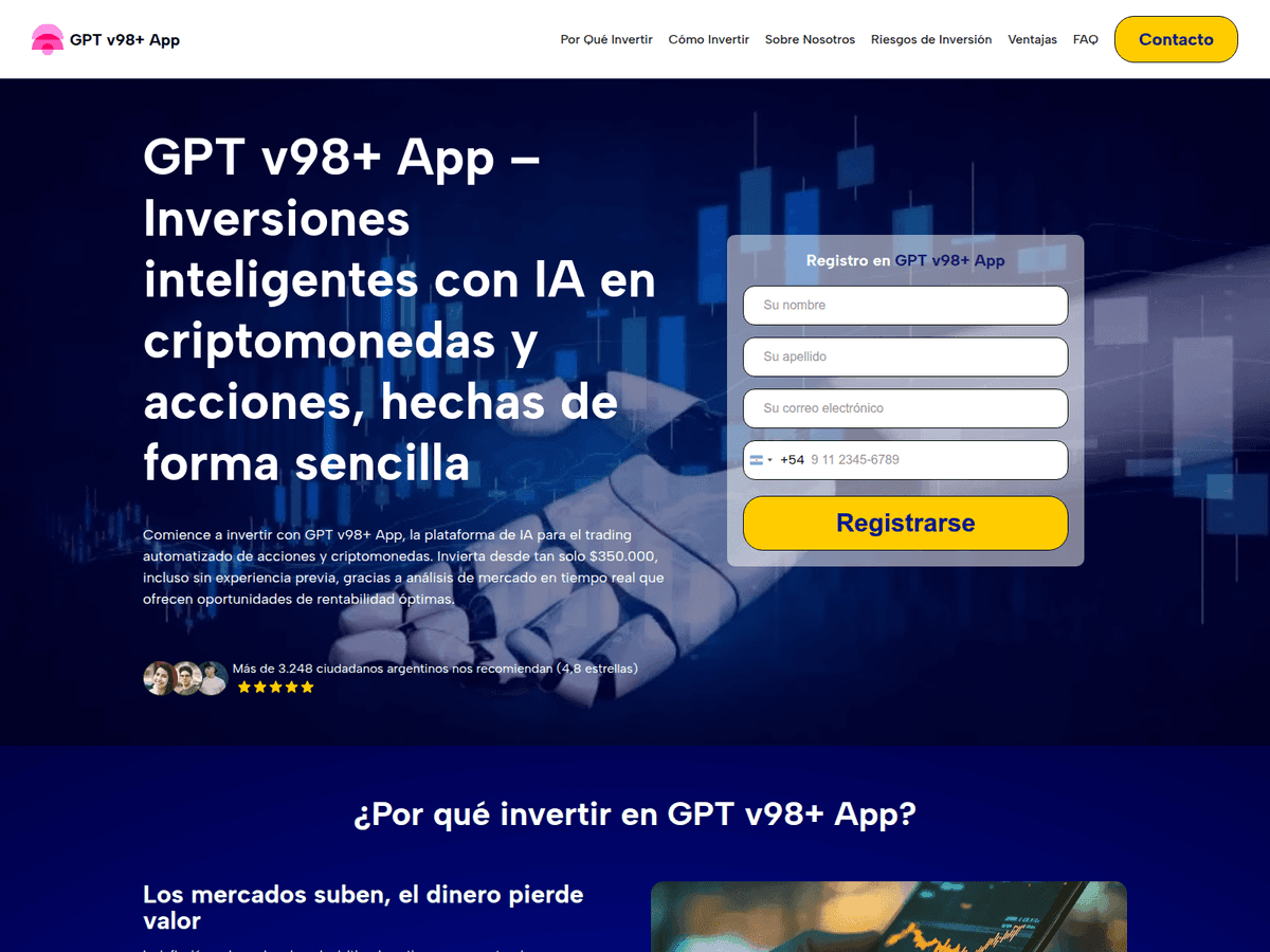Screenshot der Webseite Gpt V98app (gpt-v98app.com)