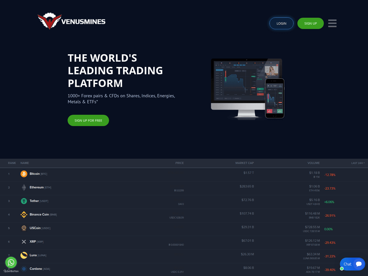 Screenshot der Webseite Venusmines (venusmines.com)