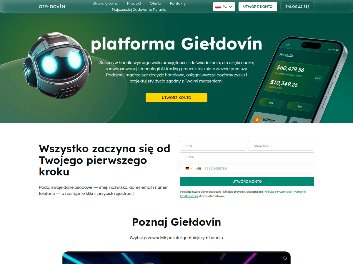 Screenshot der Webseite Gieldovin (gieldovin.com)