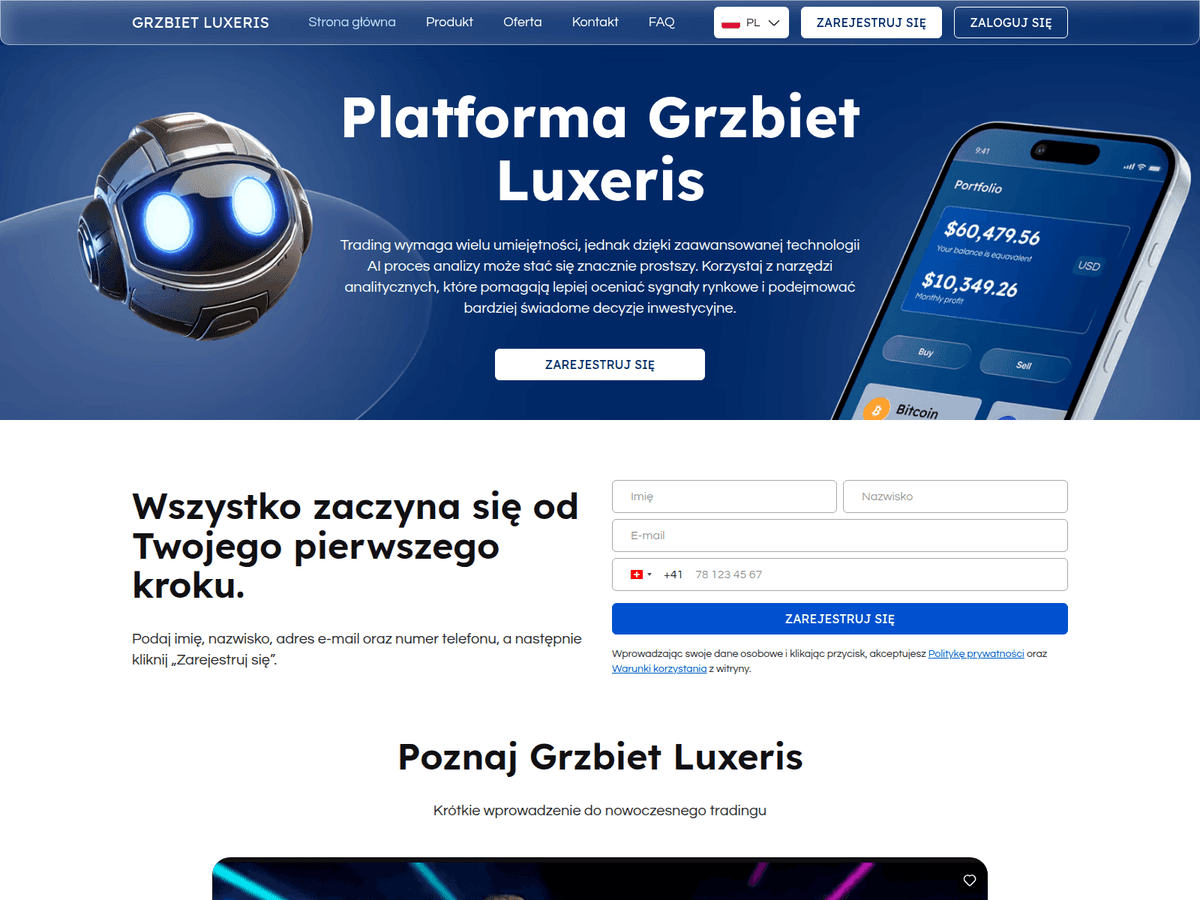 Screenshot der Webseite Grzbiet Luxeris (grzbiet-luxeris.com)