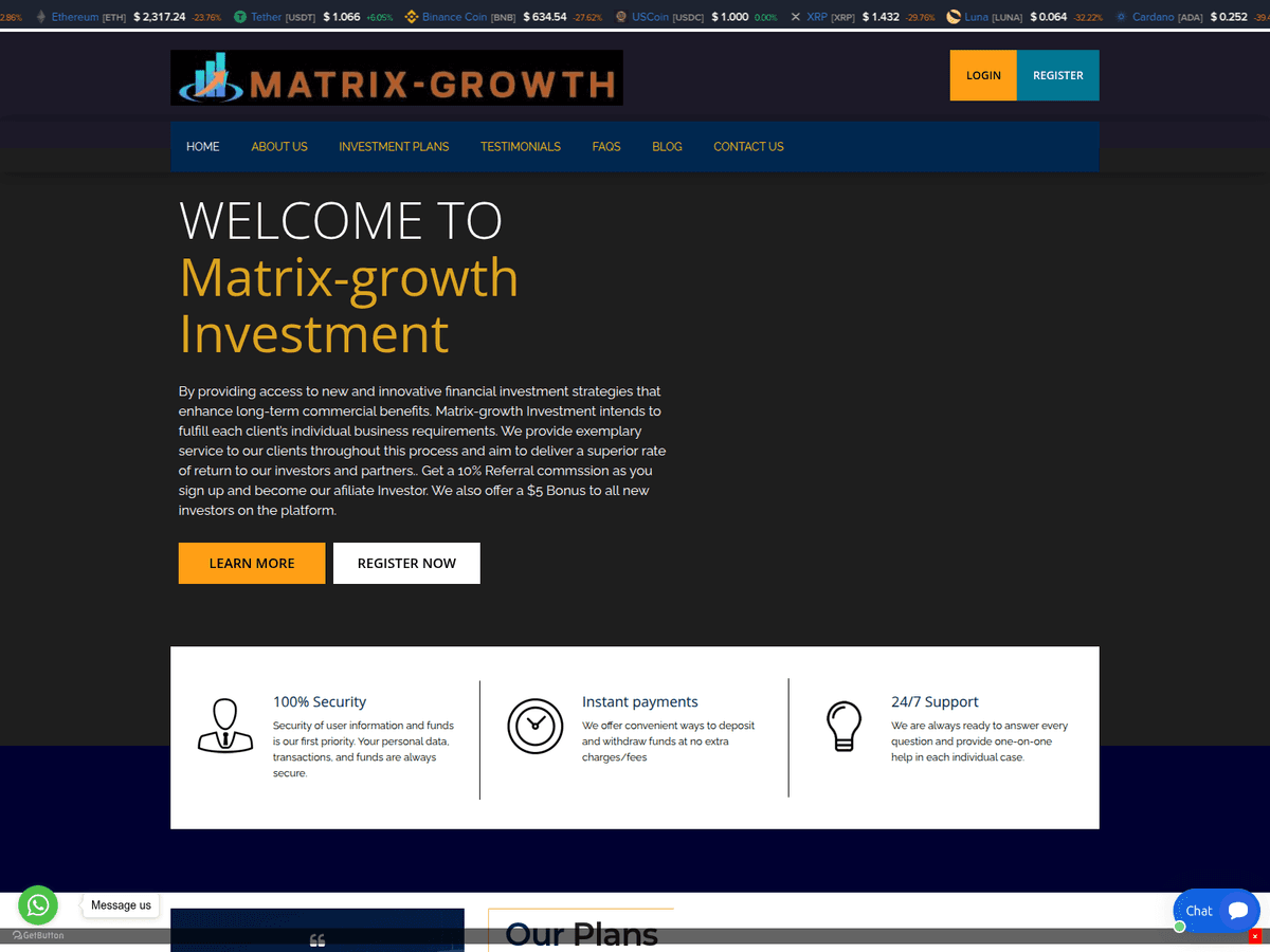 Screenshot der Webseite Matrix Growth (matrix-growth.org)