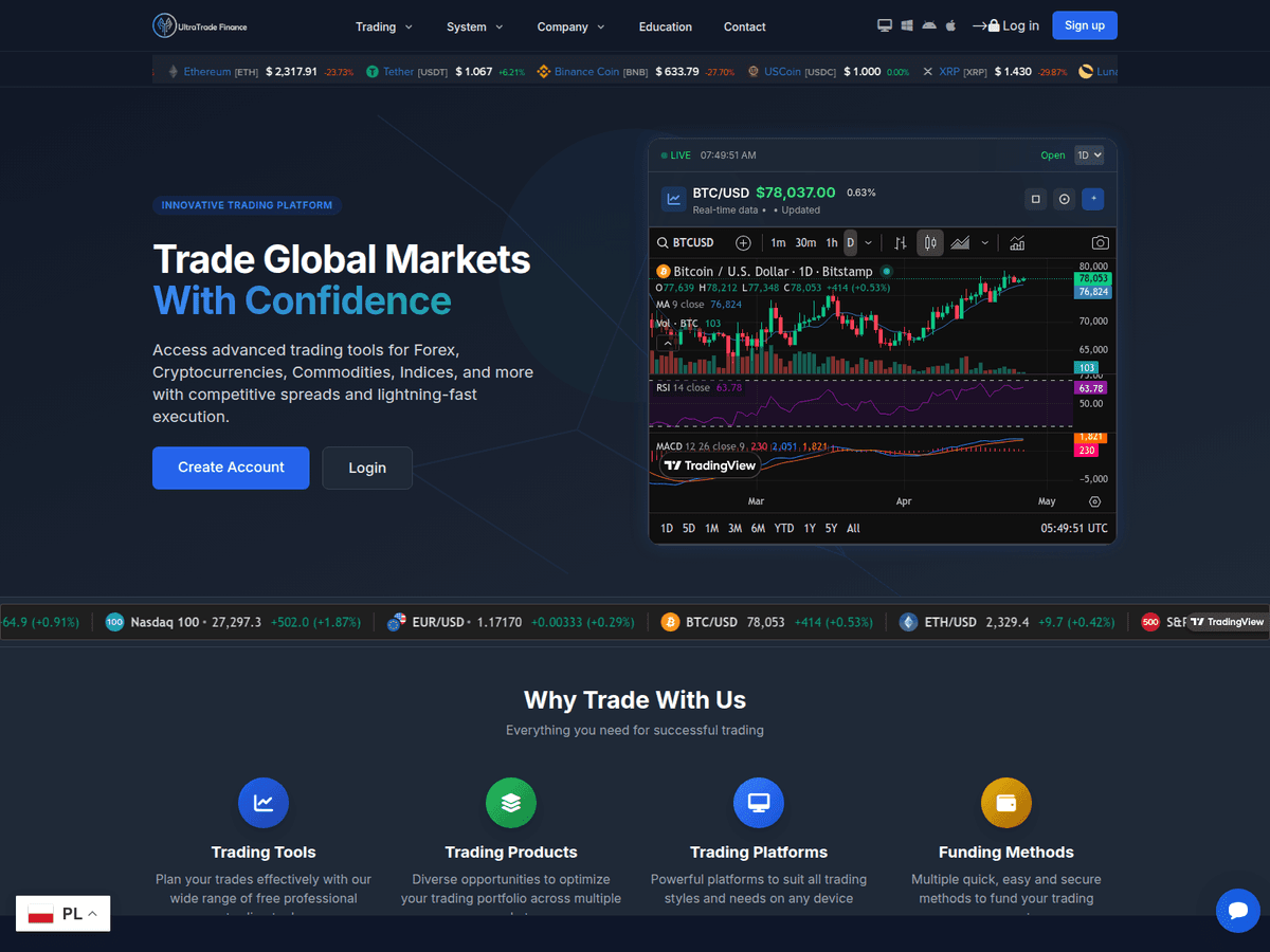 Screenshot der Webseite Ultratradefinance (ultratradefinance.com)