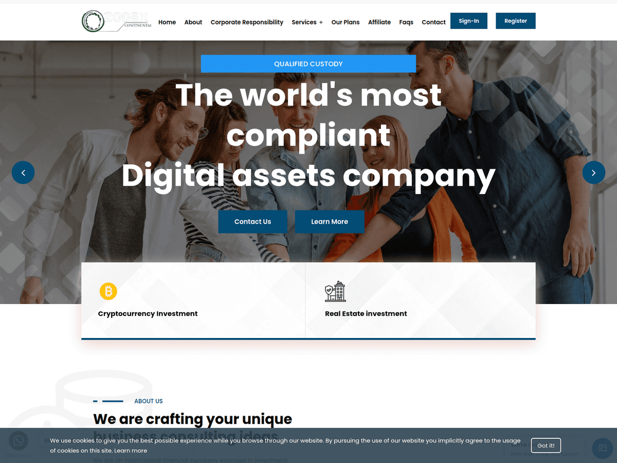 Screenshot der Webseite Zodexcontinentals (zodexcontinentals.com)