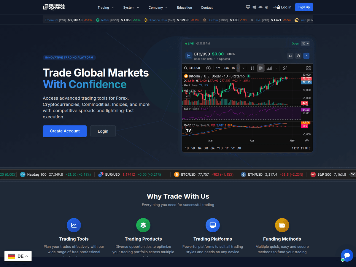 Screenshot der Webseite Proximaxchange (proximaxchange.com)