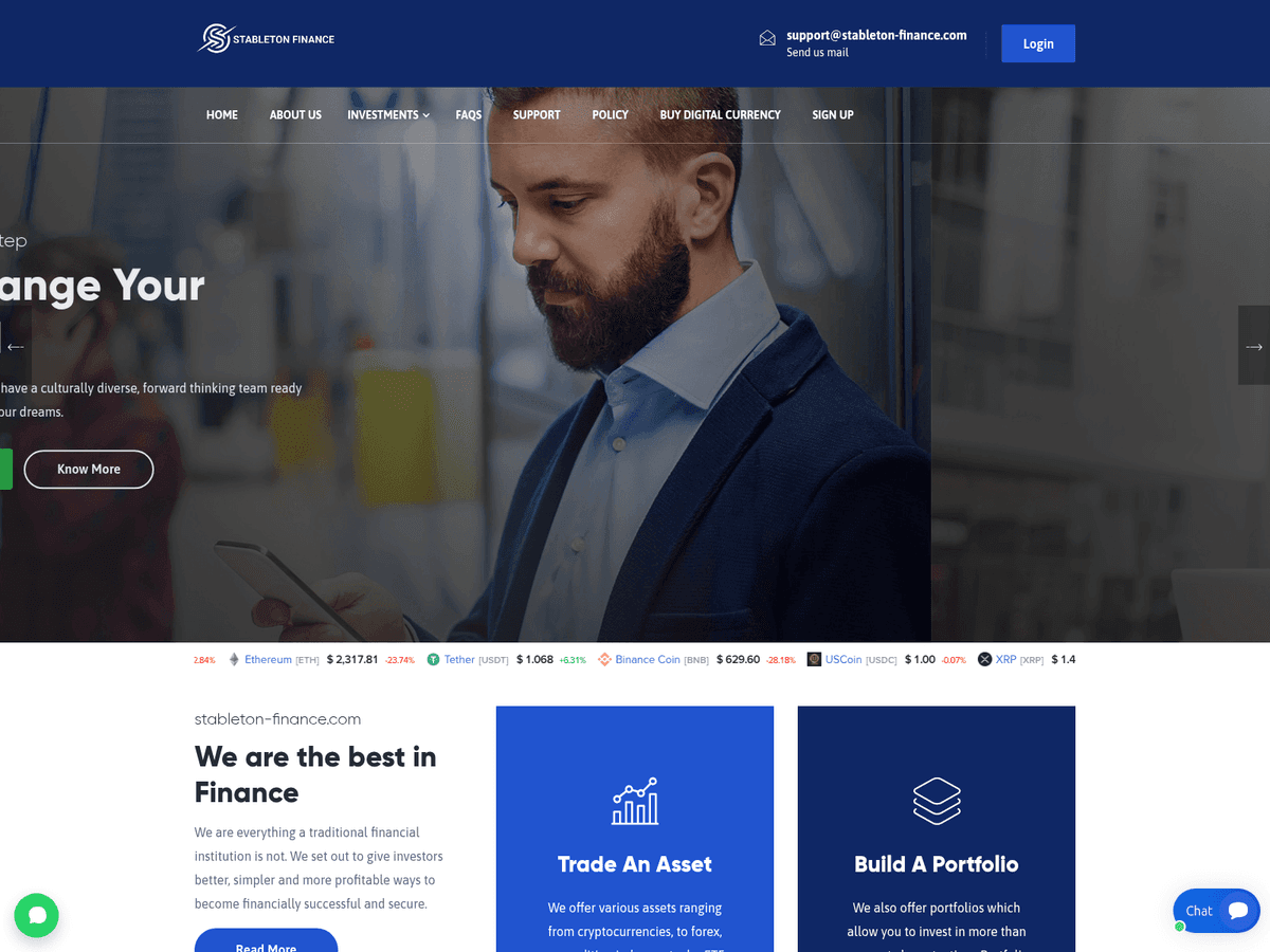 Screenshot der Webseite Stableton Finance (stableton-finance.com)