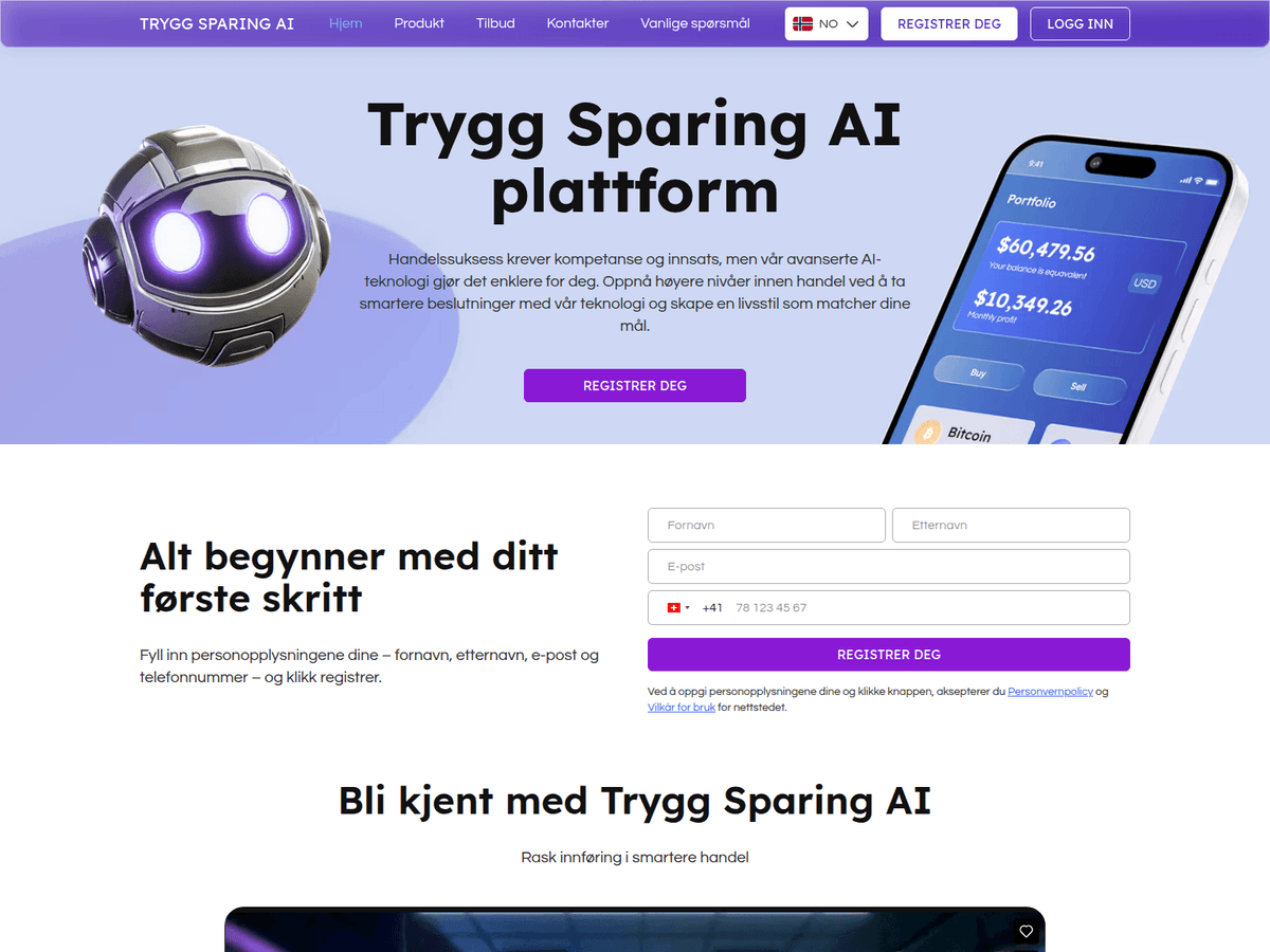 Screenshot der Webseite Tryggsparingai (tryggsparingai.com)