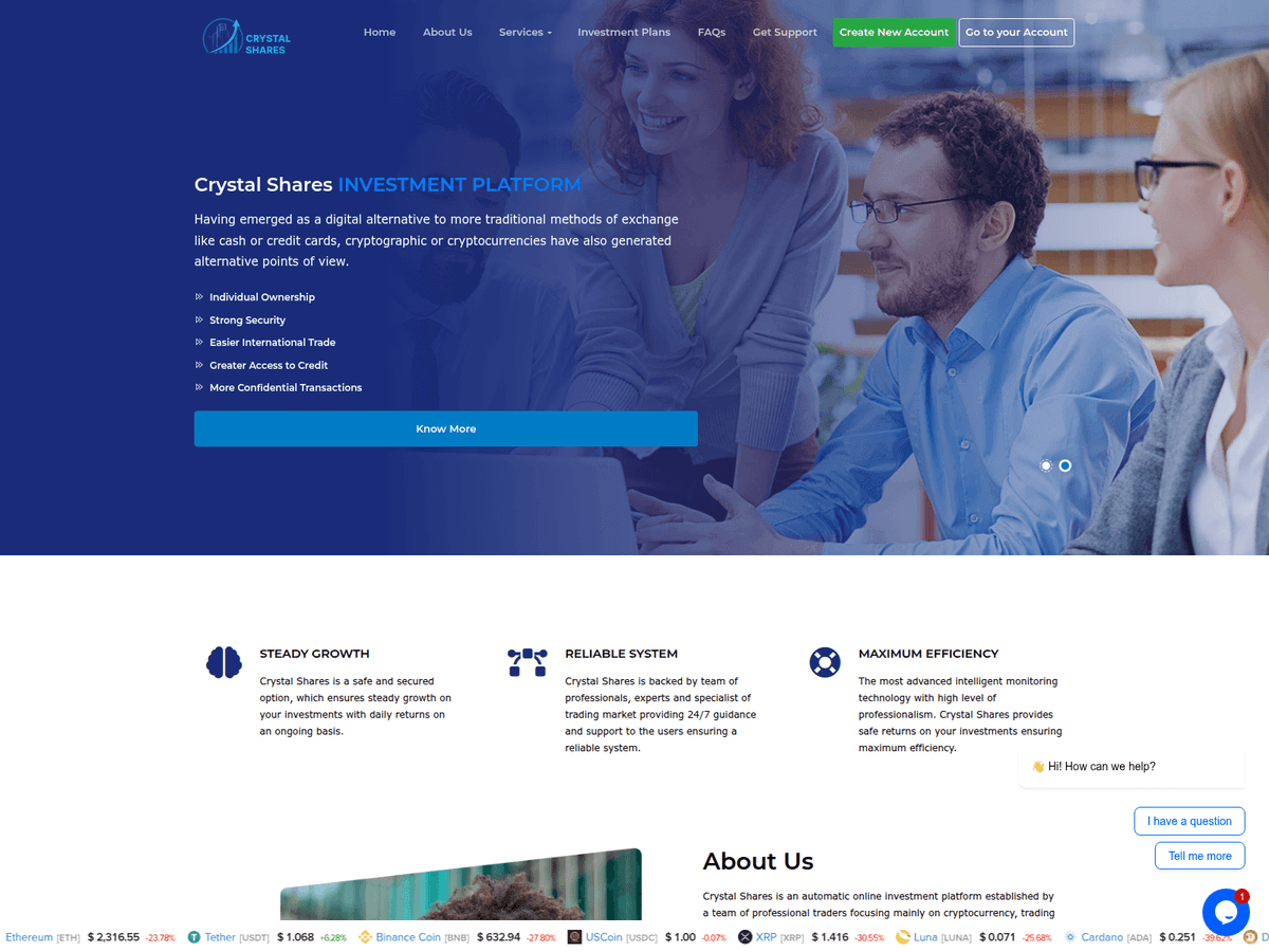 Screenshot der Webseite Crystal Shares (crystal-shares.org)