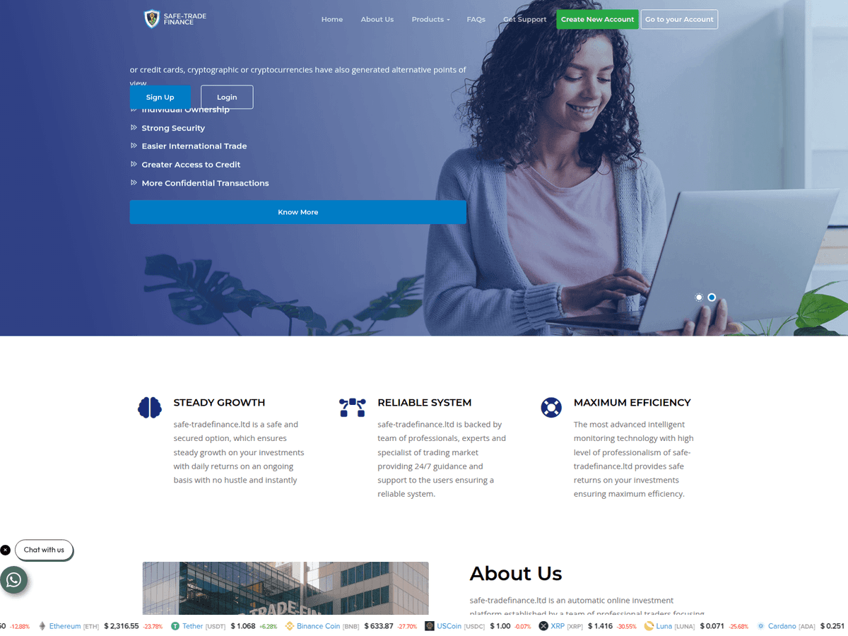 Screenshot der Webseite Safe Tradefinance (safe-tradefinance.live)