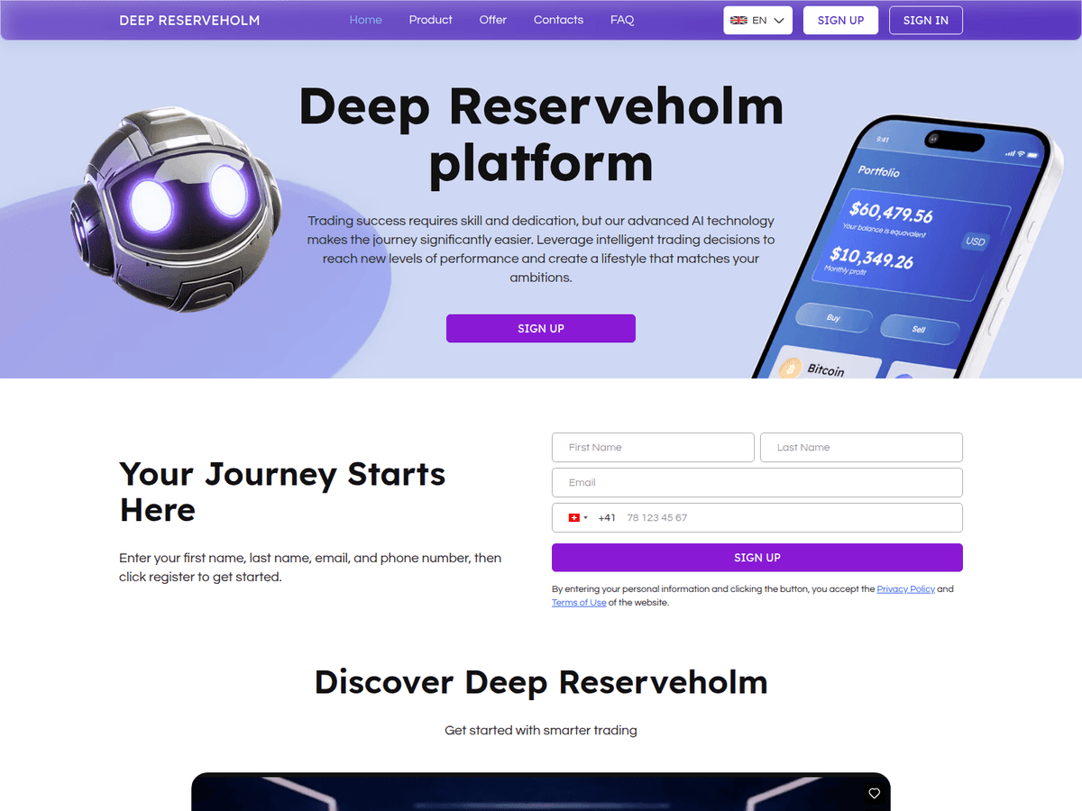 Screenshot der Webseite Deep Reserveholm (deep-reserveholm.com)