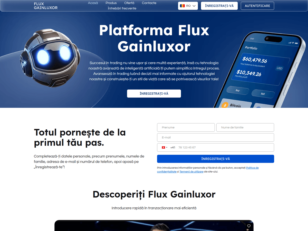 Screenshot der Webseite Flux Gainluxor (flux-gainluxor.com)
