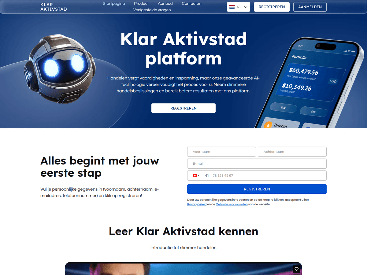 Screenshot der Webseite Klar Aktivstad (klar-aktivstad.com)