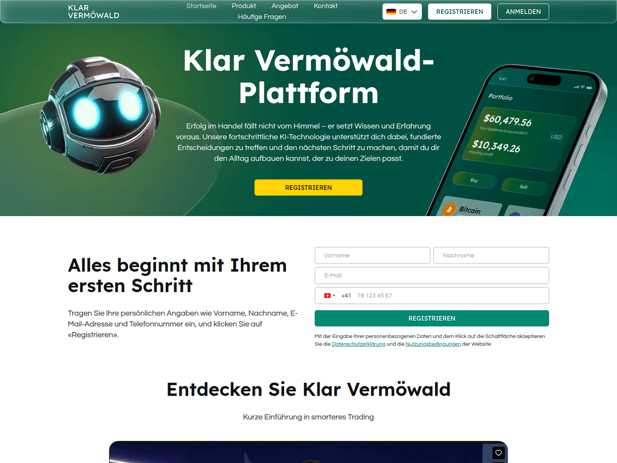 Screenshot der Webseite Klar Vermowald (klar-vermowald.com)