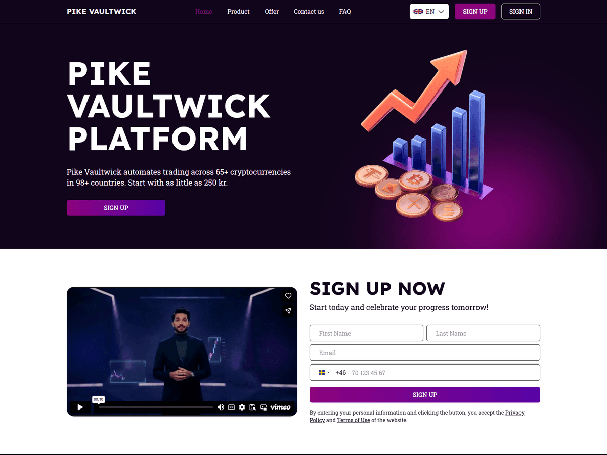 Screenshot der Webseite Pike Vaultwick (pike-vaultwick.com)