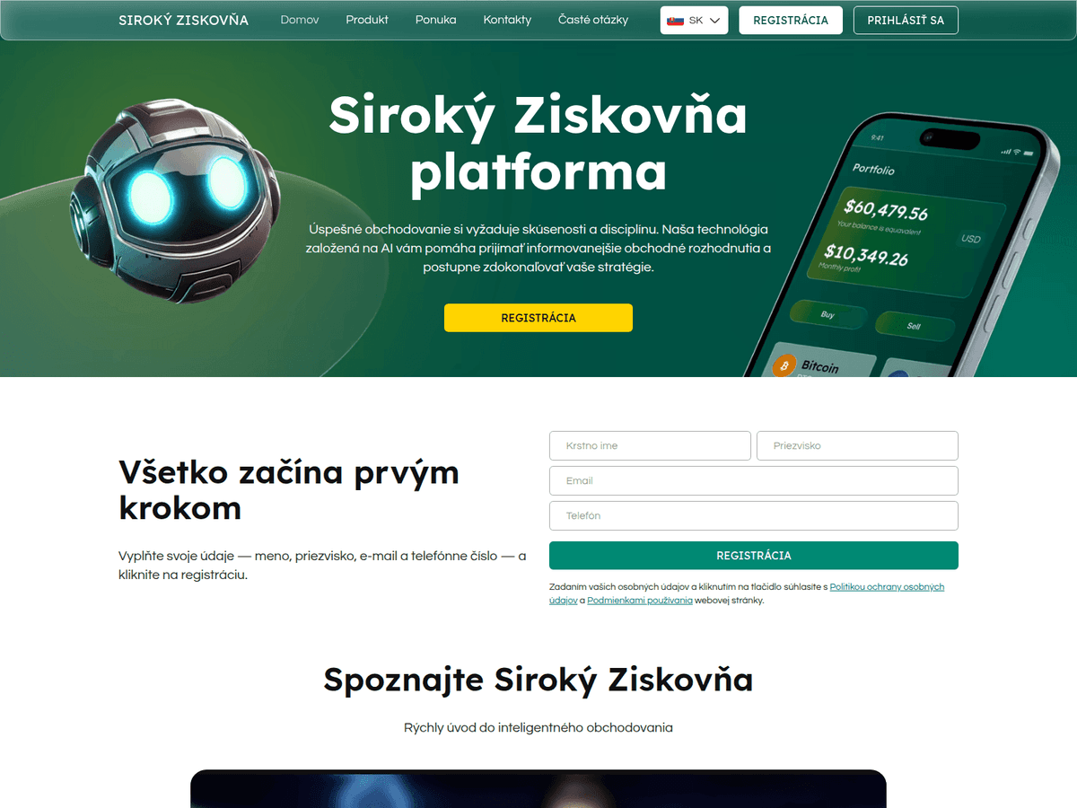 Screenshot der Webseite Siroky Ziskovna (siroky-ziskovna.com)