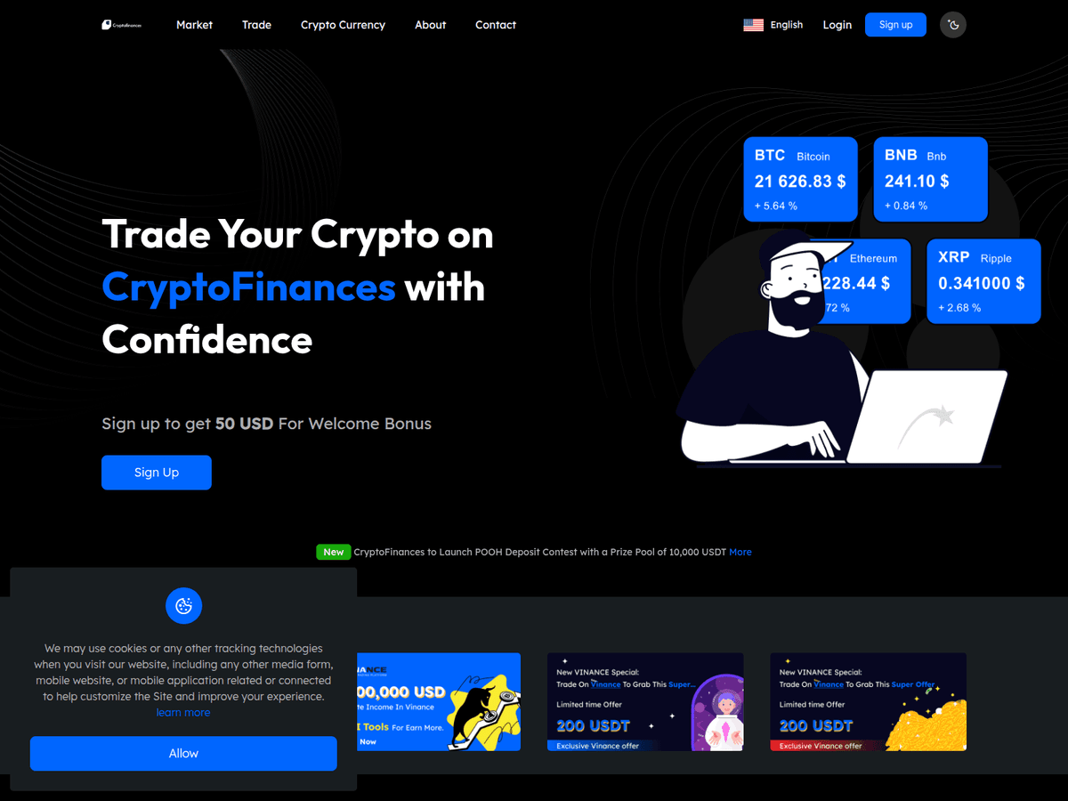 Screenshot der Webseite Cryptofinances (cryptofinances.org)