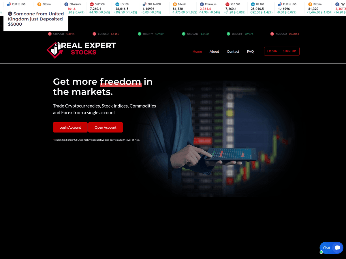 Screenshot der Webseite Realexpertstocks (realexpertstocks.live)
