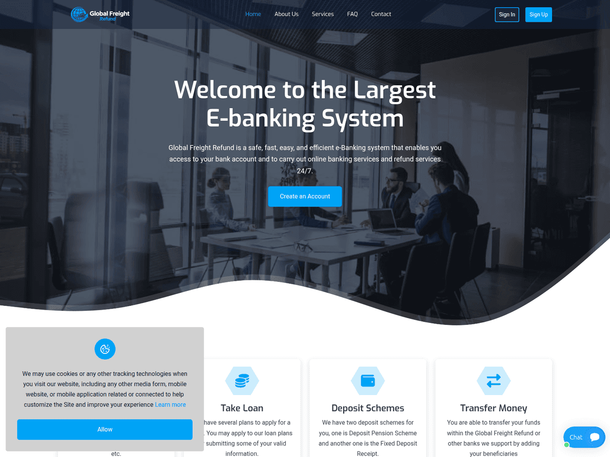 Screenshot der Webseite Globalfreightrefund (globalfreightrefund.com)