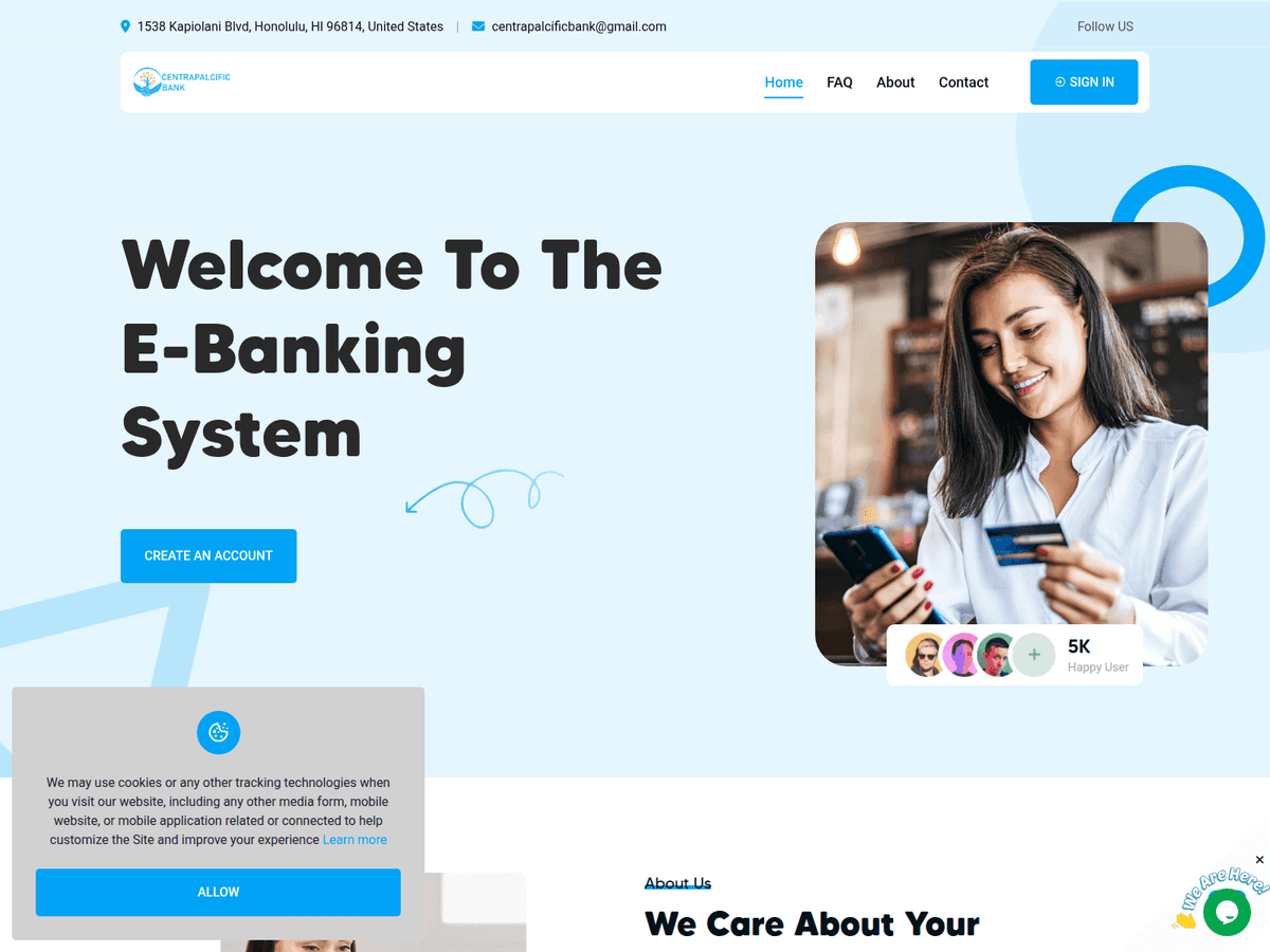 Screenshot der Webseite Centrapalcificbank (centrapalcificbank.com)