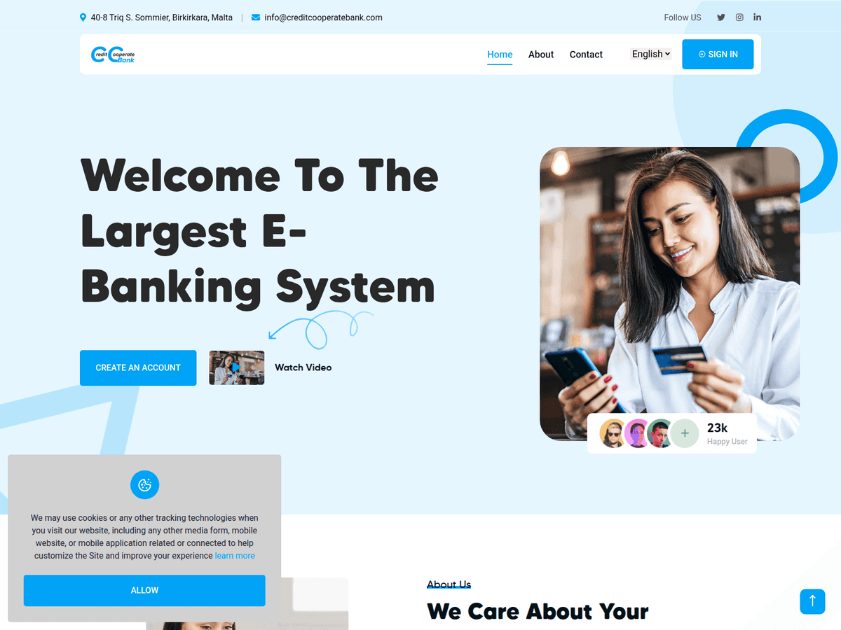 Screenshot der Webseite Creditcooperatebank (creditcooperatebank.com)