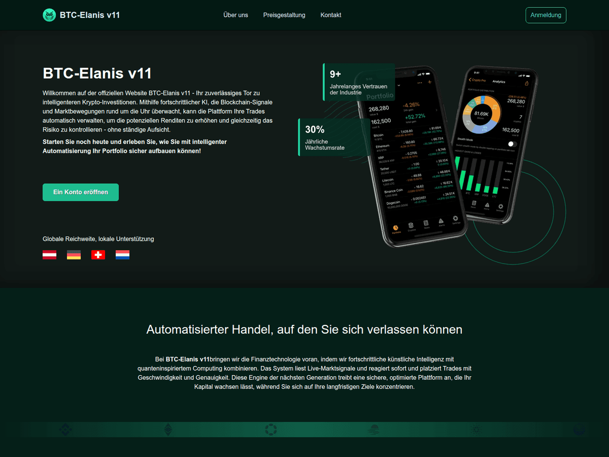 Screenshot der Webseite Btcelanis (btcelanis.at)