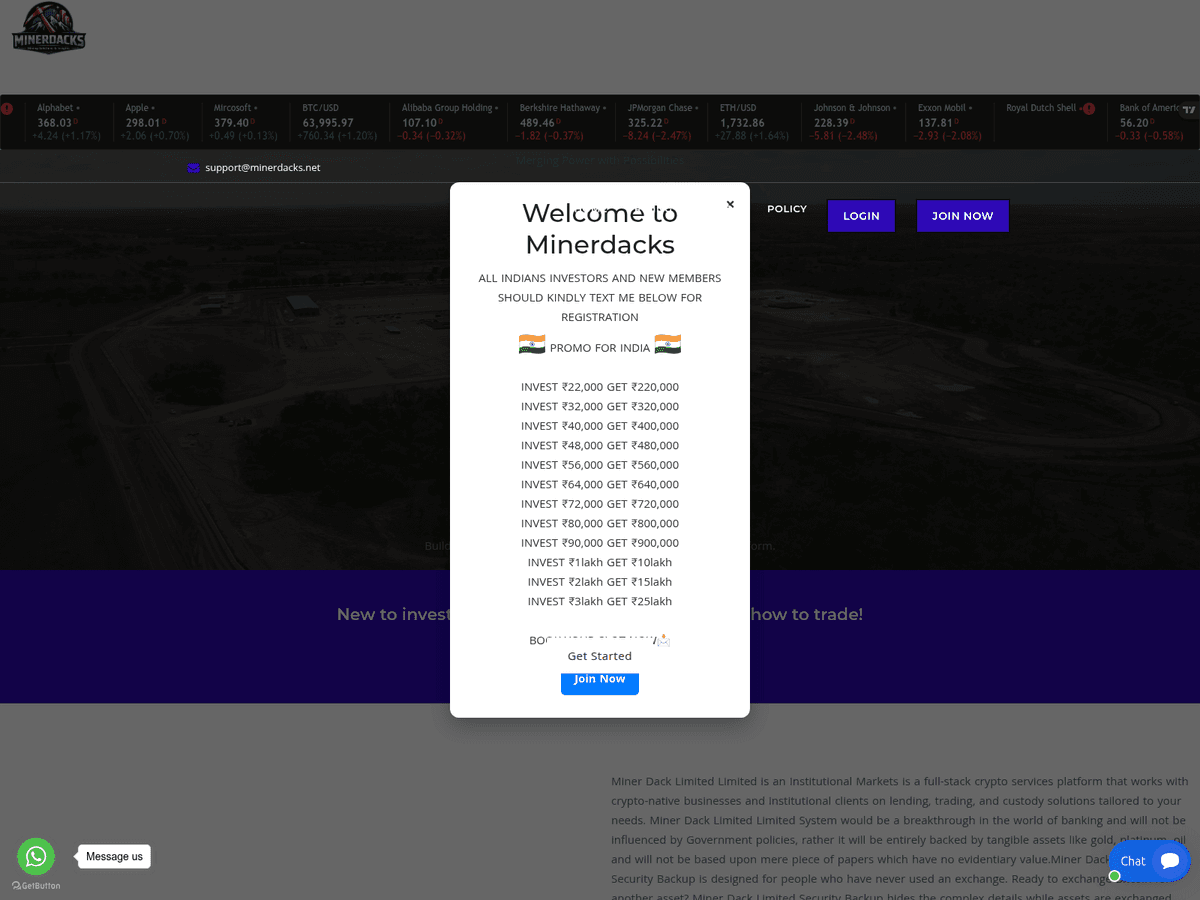 Screenshot der Webseite Minerdacks (minerdacks.net)