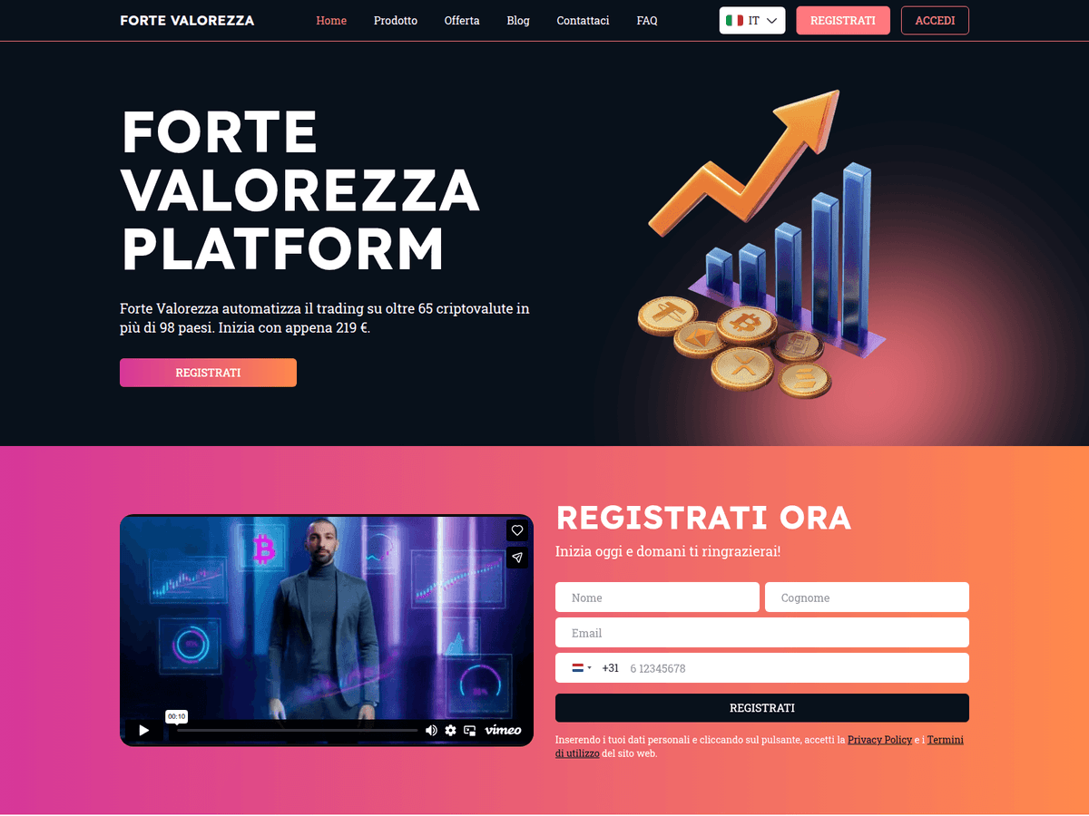 Screenshot der Webseite Fortevalorezza (fortevalorezza.com)