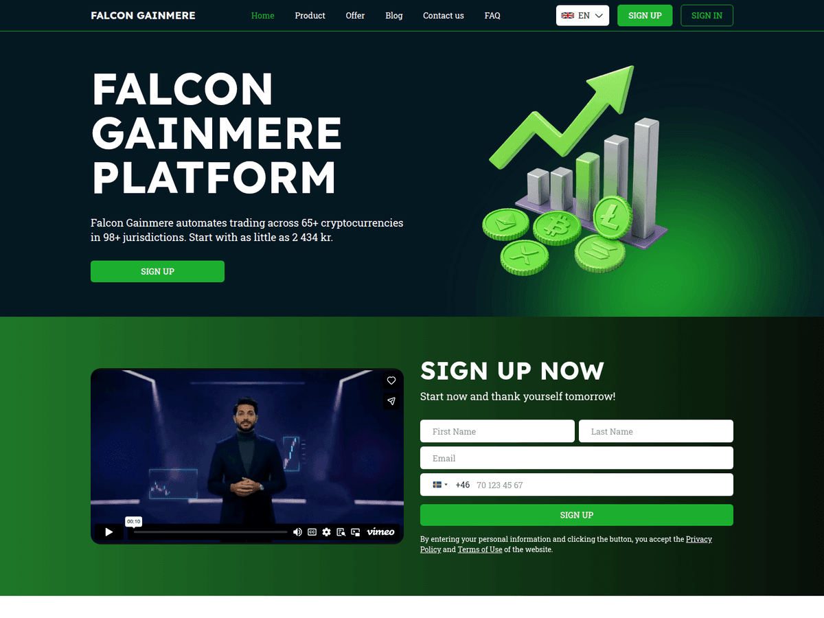 Screenshot der Webseite Falcongainmere (falcongainmere.com)