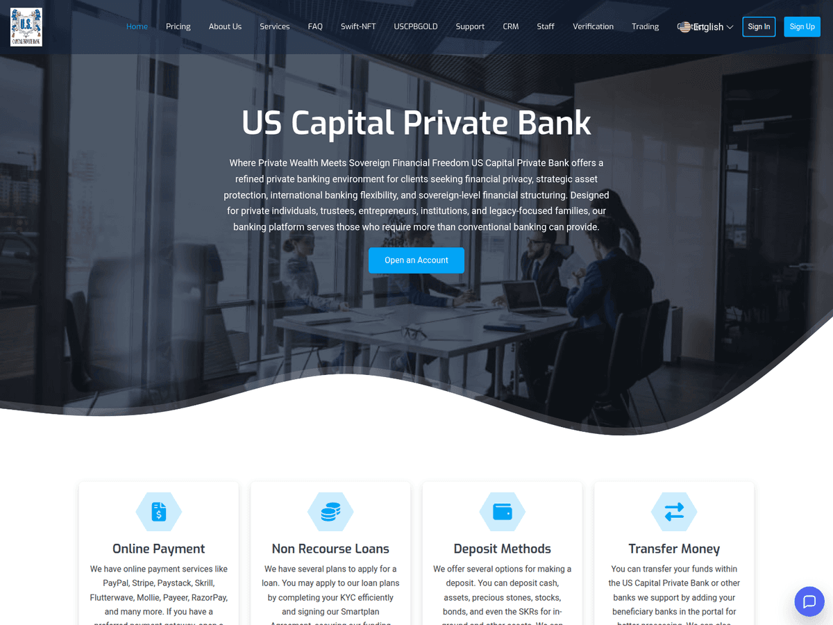 Screenshot der Webseite Uscapitalprivatebank (uscapitalprivatebank.com)