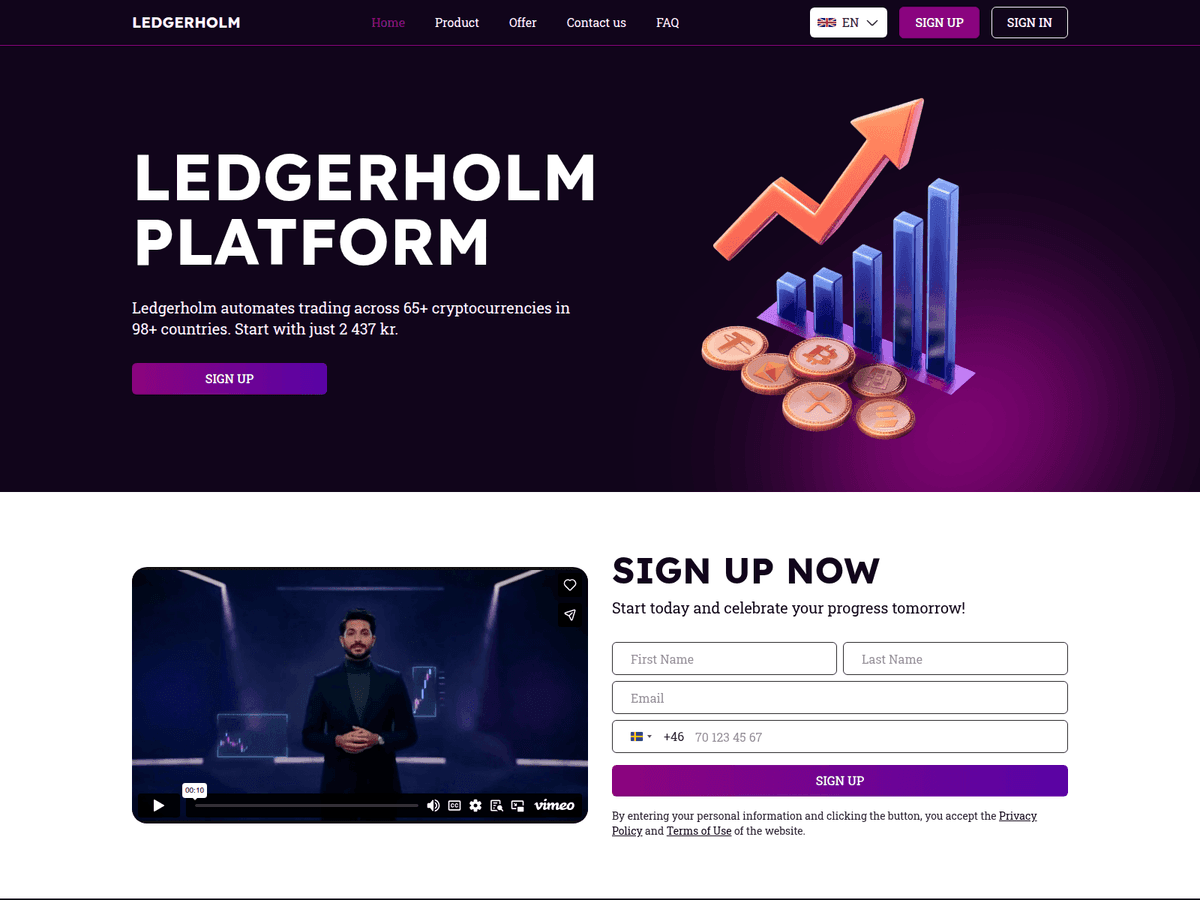 Screenshot der Webseite Ledgerholm (ledgerholm.com)