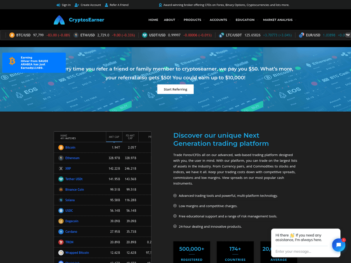 Screenshot der Webseite Cryptosearner (cryptosearner.com)