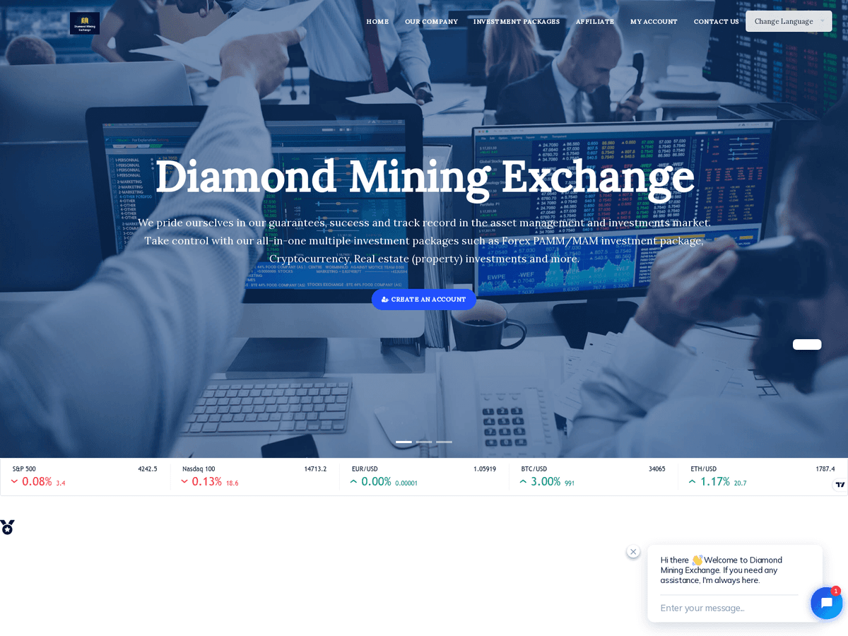 Screenshot der Webseite Diamond Mining Exchange (diamond-mining-exchange.org)