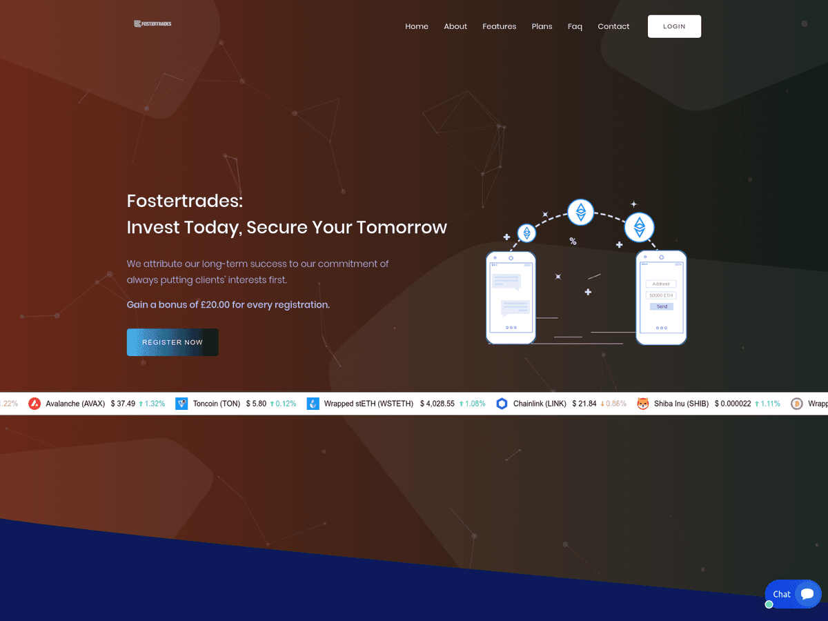 Screenshot der Webseite Fostertrades (fostertrades.com)