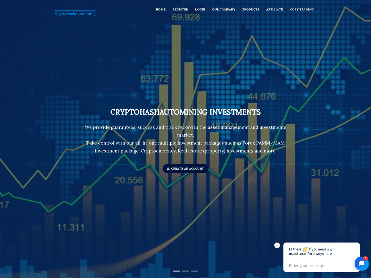 Screenshot der Webseite Cryptohashautomining (cryptohashautomining.com)