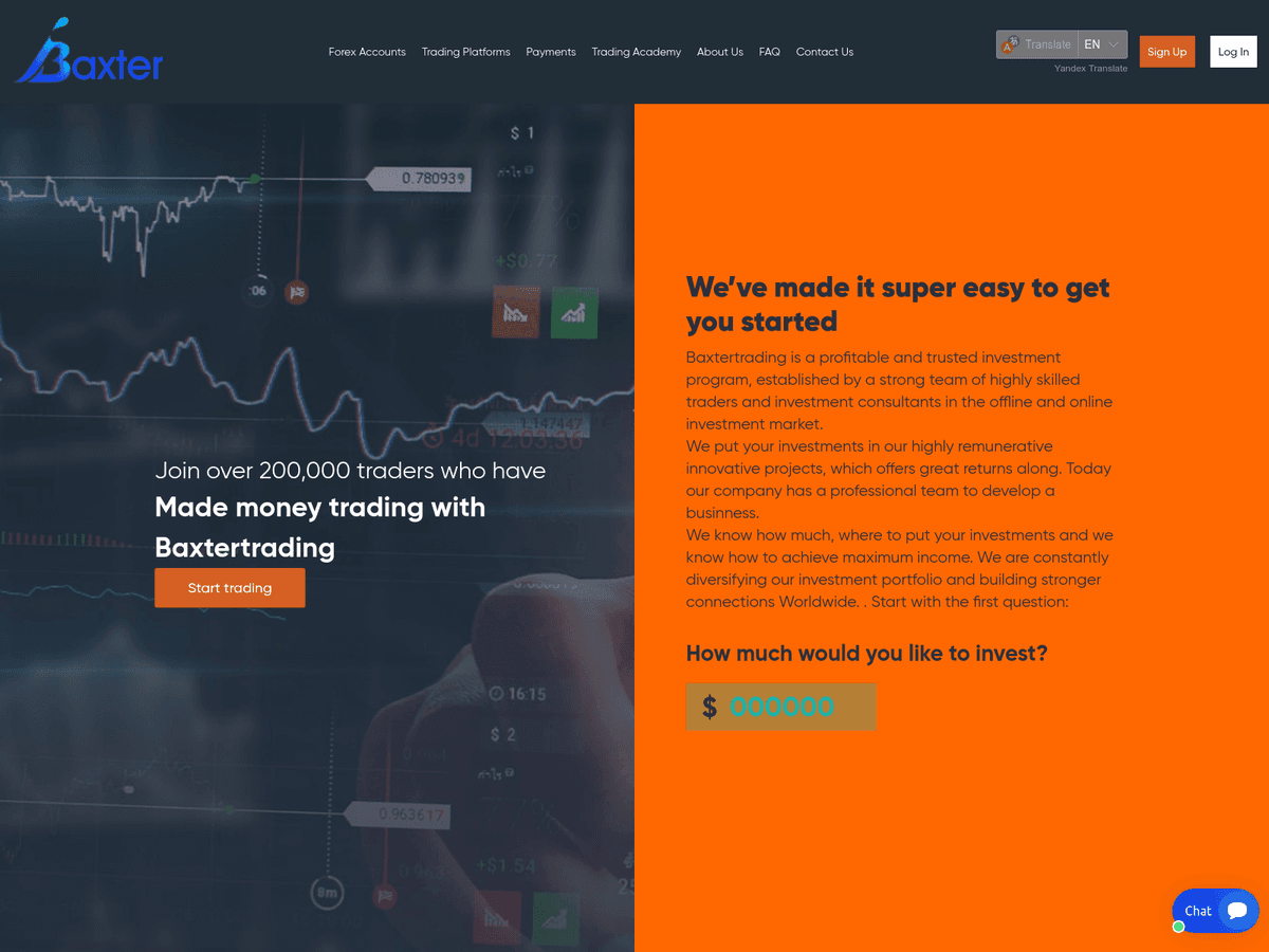 Screenshot der Webseite Baxtertrading (baxtertrading.online)