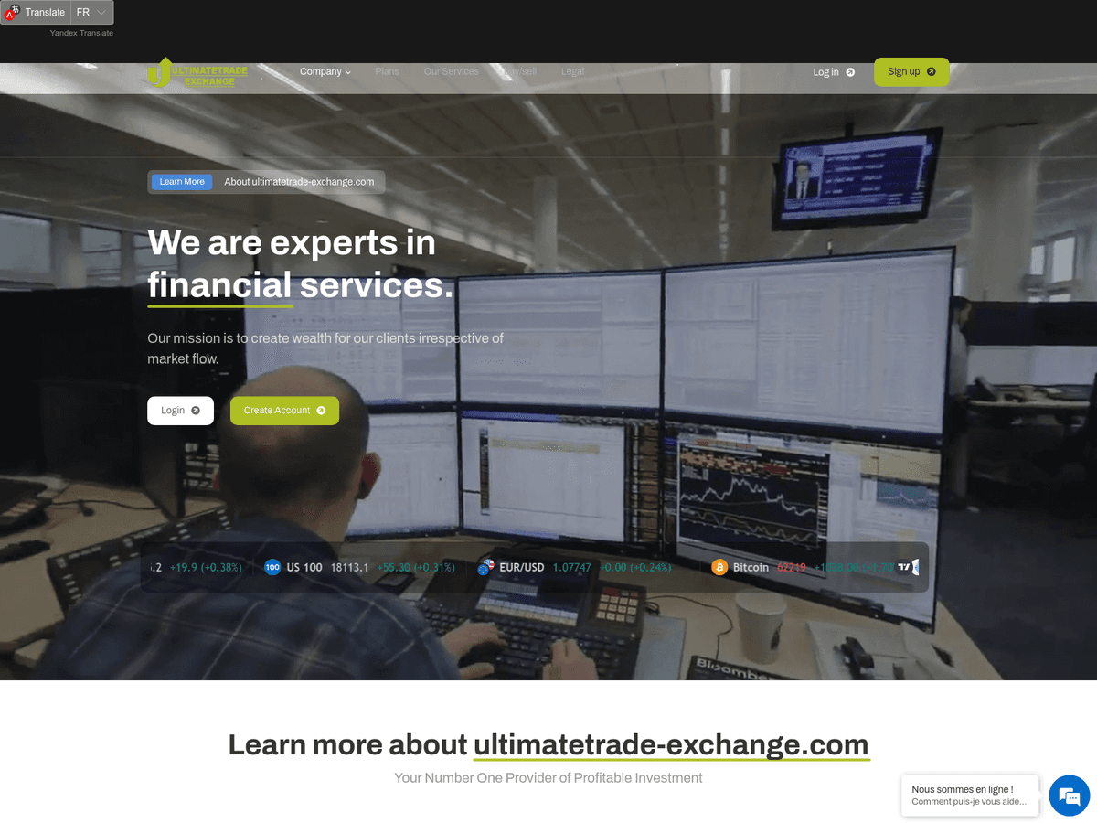 Screenshot der Webseite Ultimatetrade Exchange (ultimatetrade-exchange.com)